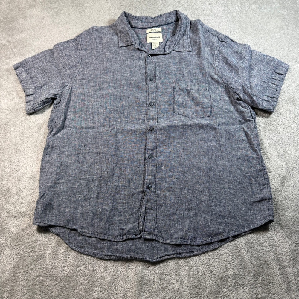 Thom Aaron Linen Button Up Shirt Mens XXL Blue Short Sleeve